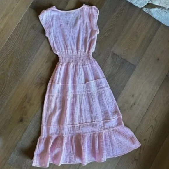 Maisie Gauze Smocked Midi Dress Pink XS NWT Cottagecore Feminine - Picture 3 of 7